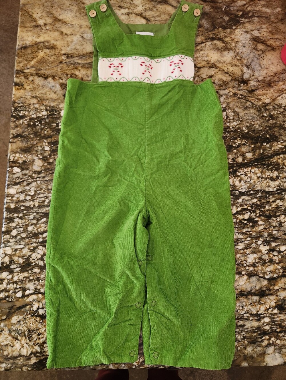 Little English Bright Green Corduroy Kids Overalls with Festive Chest
